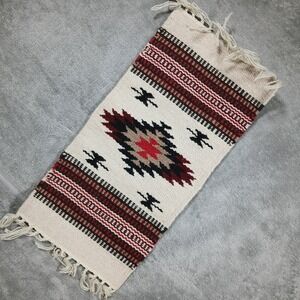 Saddleman Southwestern Wool Blend Tapestry Wall Hanging Rug Geometric Fringe